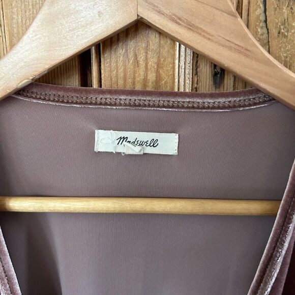 Madewell Small Blouse Taupe Pink Velvet Ballet Wrap Top Long Sleeve Tie Shirt - Picture 2 of 10
